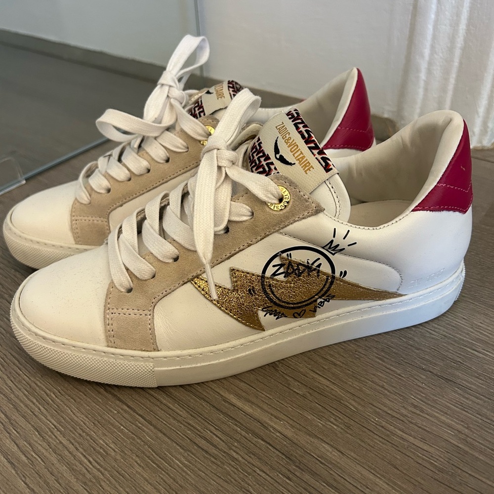 Zadig & Voltaire White and Gold Sneakers
